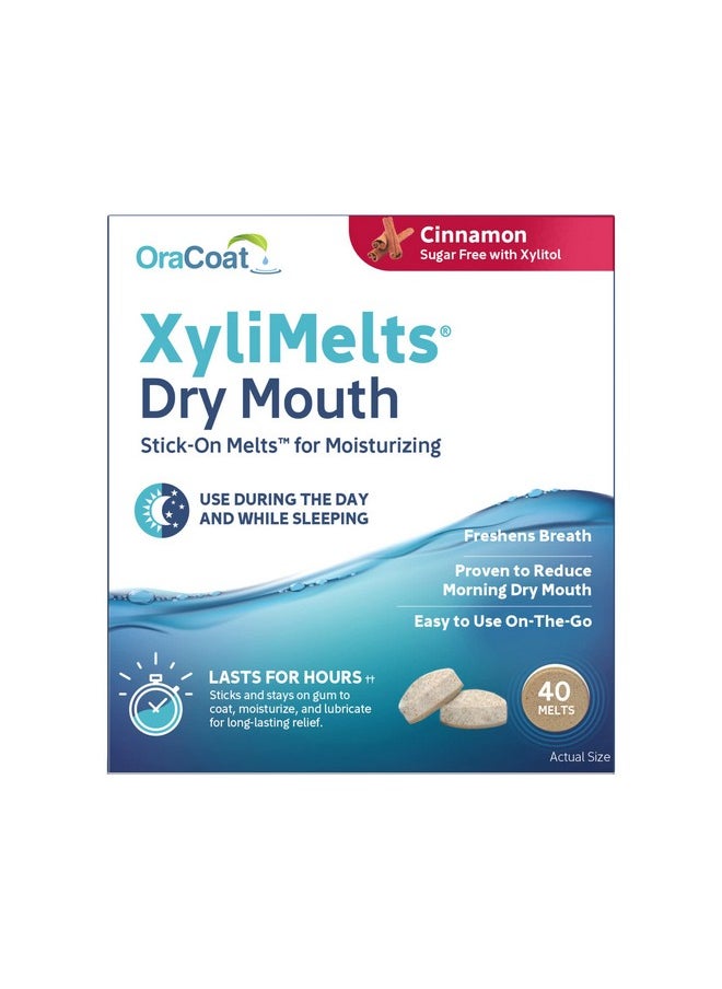 Xylimelts Dry Mouth Relief Moisturizing Oral Adhering Discs 40 Count, Cinnamon With Xylitol, For Dry Mouth, Stimulates Saliva, Non-Acidic