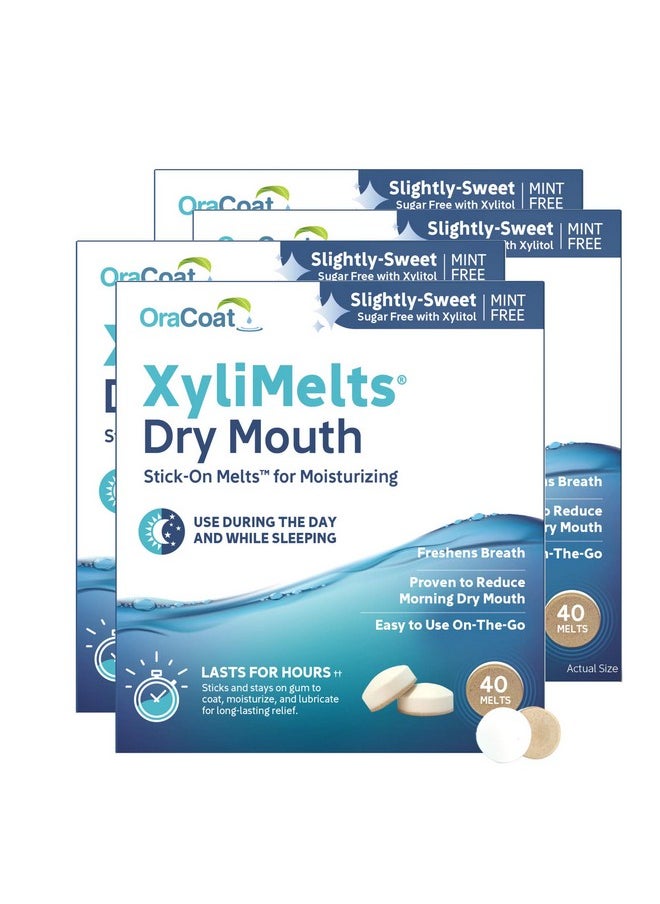 Xylimelts Dry Mouth Relief Moisturizing Oral Adhering Discs 40 Count, 4 Pack, Slightly-Sweet With Xylitol, For Dry Mouth, Stimulates Saliva