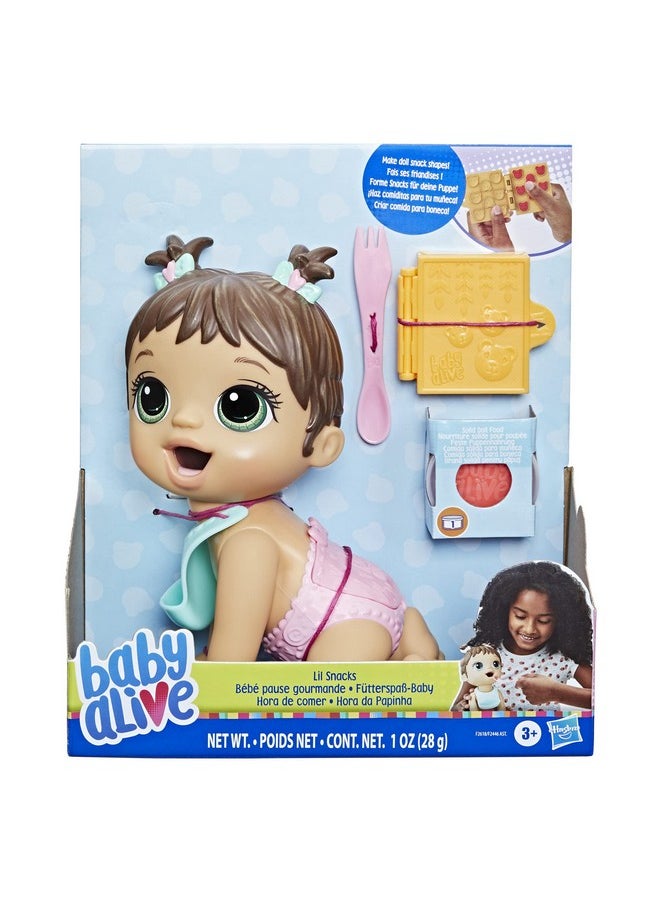 Lil Snacks Doll, Eats And Poops, Snack-Themed 8-Inch Baby Doll, Snack Box Mold, Toy For Kids Ages 3 And Up, Brown Hair