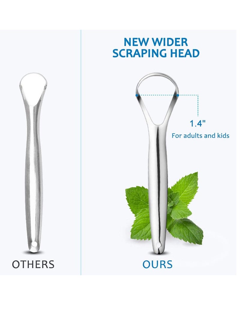 2-Pack Tongue Scraper, 100% Useful Surgical Stainless Steel Tongue Cleaner for Both Adults and Kids, Professional Reduce Bad Breath Metal Tongue Scrapers, Help Your Oral Hygiene (with 2 cases)