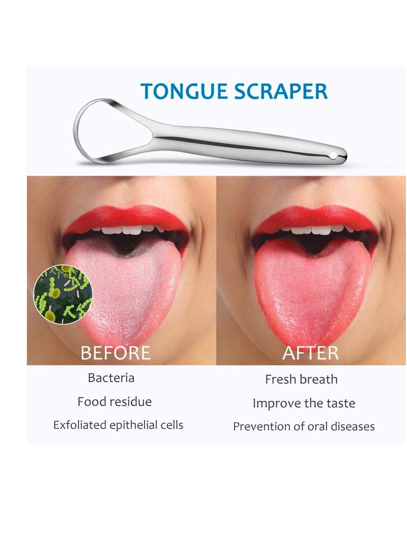 2-Pack Tongue Scraper, 100% Useful Surgical Stainless Steel Tongue Cleaner for Both Adults and Kids, Professional Reduce Bad Breath Metal Tongue Scrapers, Help Your Oral Hygiene (with 2 cases)