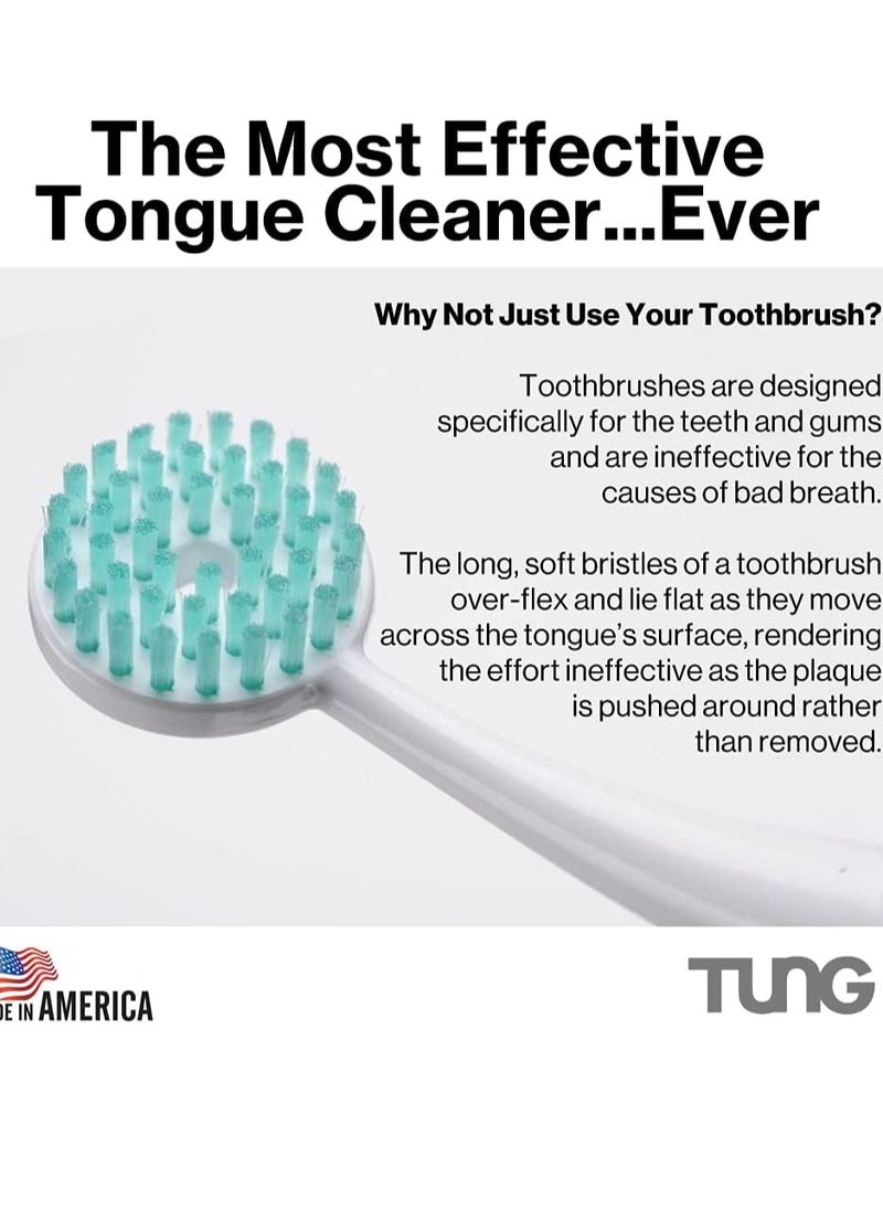 Tung Plastic Tongue Scraper with Protective Caps, Tongue Brush, Tongue Cleaner for Adults, Scrubber, Plastic, Fight Bad Breath and Halitosis | Tongue Scraper Cleaner, Made in America, 2-Pack w/Cap