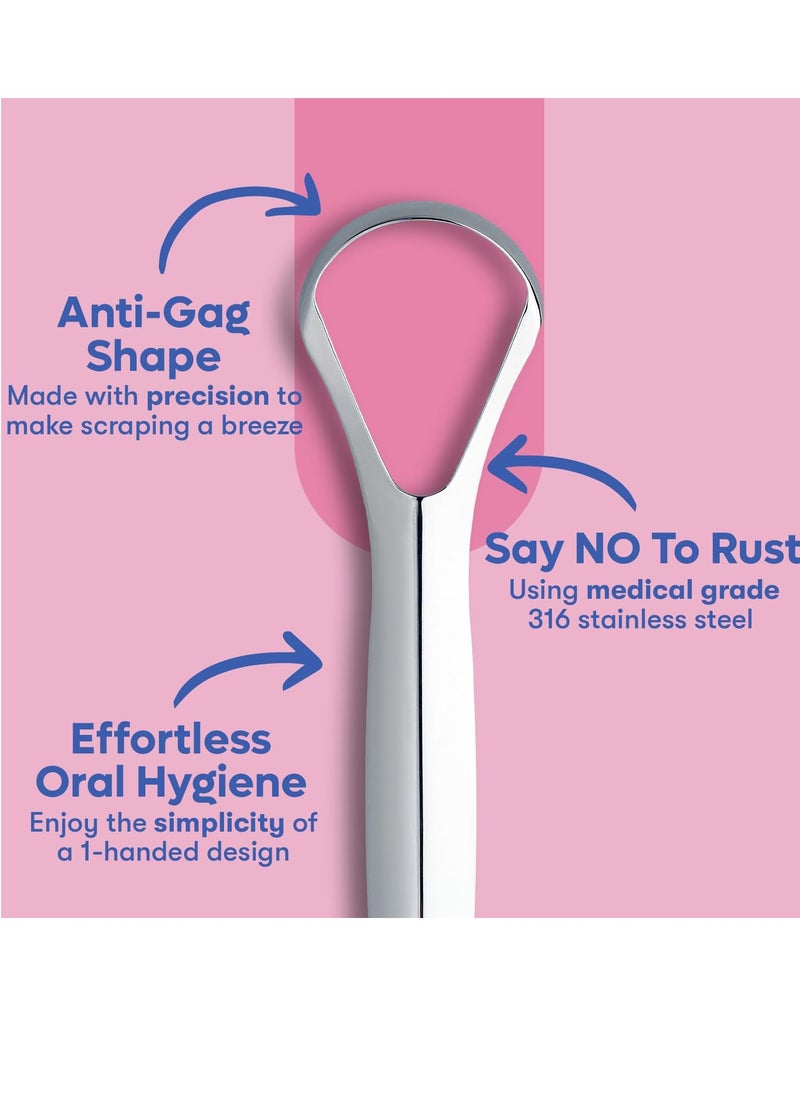 Tongue Scraper For Adults & Kids - 2 Pack Stainless Steel Tongue Scraper Travel Metal Case | Mouth Cleaner For Bad Breath Treatment | Best Disposable No Plastic Scrubber | Oral Care Hygiene Essentials