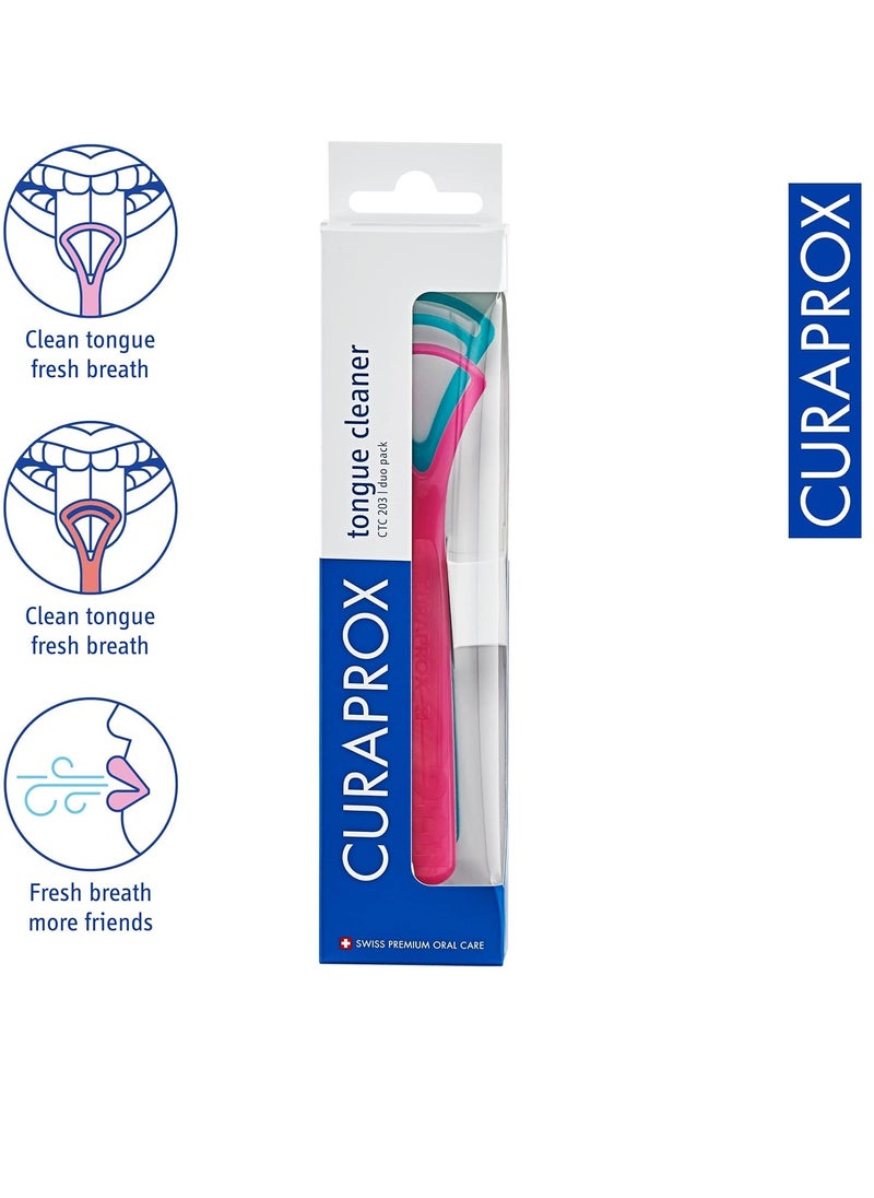 Curaprox CTC 203 Tongue Scraper Set, 1 CTC 201 Tongue Scraper with 1 Edge + 1 CTC 202 Tongue Scraper with 2 Edges