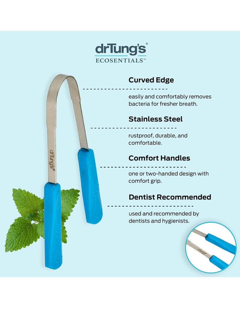 DrTung's Stainless Steel Tongue Scraper - Tongue Cleaner for Adults, Kids, Freshens Breath, Comfort Grip Handle- Tongue Scraper & Travel Case (1 Pack)