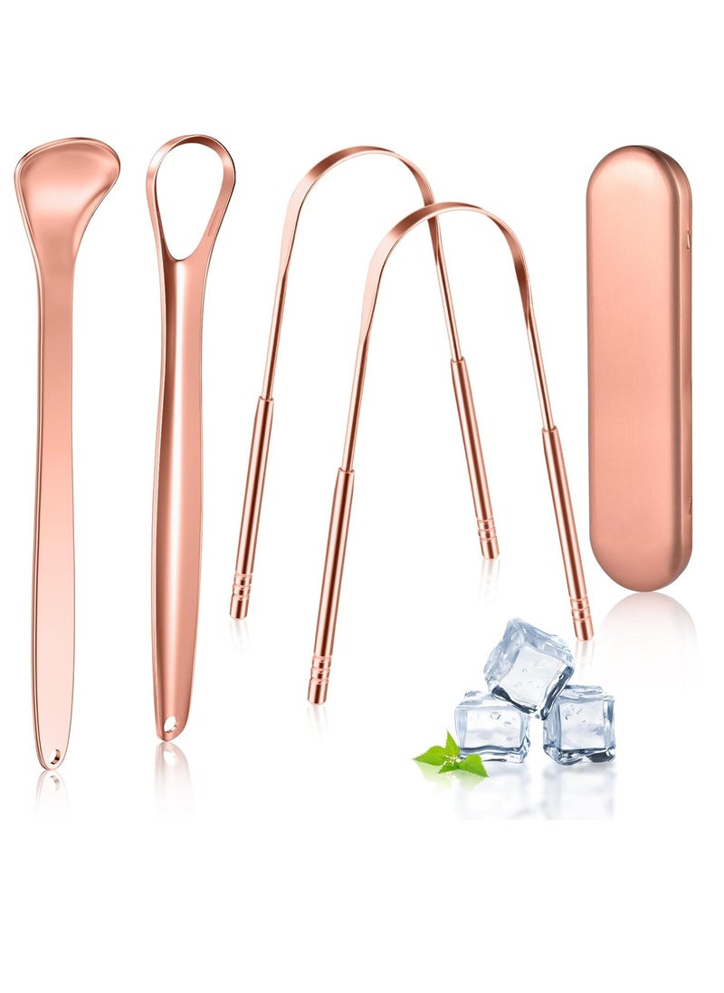 MORGLES Copper Tongue Scraper, 4Pcs Tongue Scraper with Case Medical Grade Tongue Scrapers for Adults Kids, Great for Oral Hygiene Bad Breath, Gold