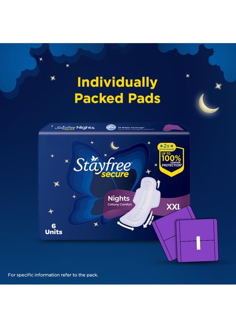 Stayfree Secure Nights XXL | 40 Pads| Cottony Soft Sanitary Pads for Women | Upto 100% leakage protection | Buy XXL at XL price | Absorbs 2x Faster with Wider Back |