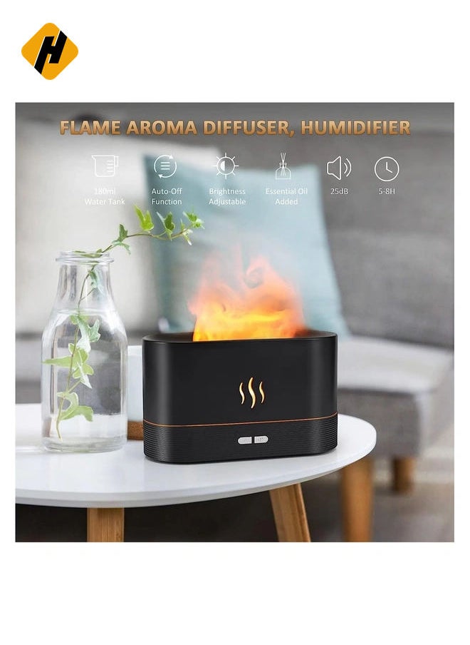 Flame Diffuser Humidifier-Auto Off 180ml Essential Oil Diffuser-2 Modes Brightness Aroma Humidifier with Fire Flame Effect for Home,Office,Spa,Gym(Black)