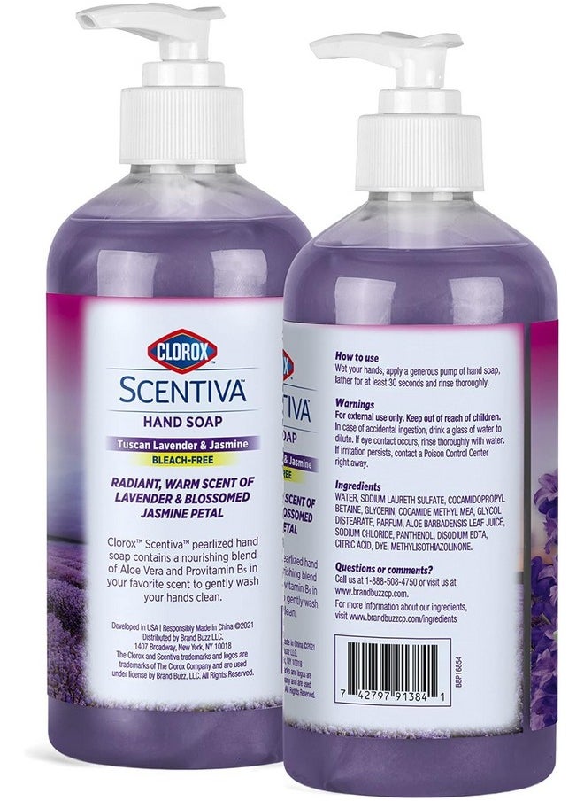 Scentiva Liquid Hand Soap - Liquid Hand Wash With Aloe Vera, Vitamin B5 | Bleach-Free Scented Hand Soap For Kitchen Or Bathroom, Tuscan Lavender & Jasmine Scent, 14 Fl Oz - 2 Pack