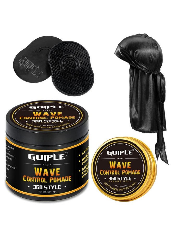 Natural Wave Pomade For Men Strong Hold, Easy Wash 360 Training Hair Cream, Grease Promotes Layered Waves, Moisture, Control And Silky Shine (With Travel Size)