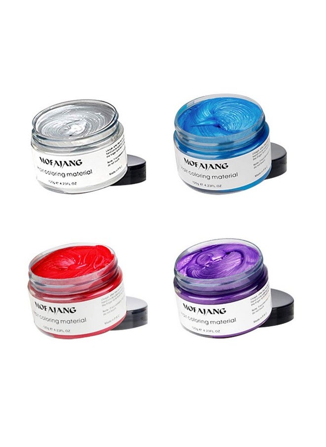 4 Colors Temporary Hair Color Wax Silver Grey Purple Red Blue Natural Hairstyle Cream Professional Coloring Mud For Men Women Kids Party Cosplay Date Halloween