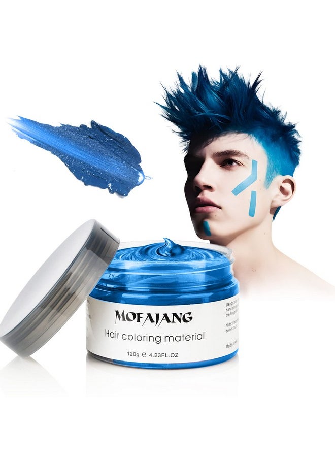 Blue Hair Color Wax Pomades 4.23 Oz - Natural Hair Coloring Wax Material Disposable Hair Styling Clays Ash For Cosplay, Party (Blue)