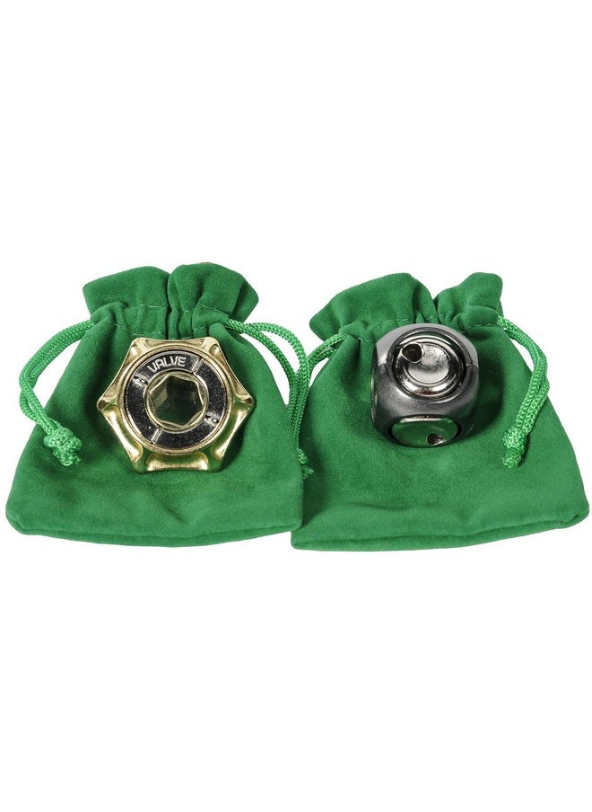 Dice And Valve Hanayama, New 2022 Releases, Metal Brain Teaser Puzzles, 2 Green Velveteen/Red Satin Lined Drawstring Pouches, Bundled, New 2022 Releases