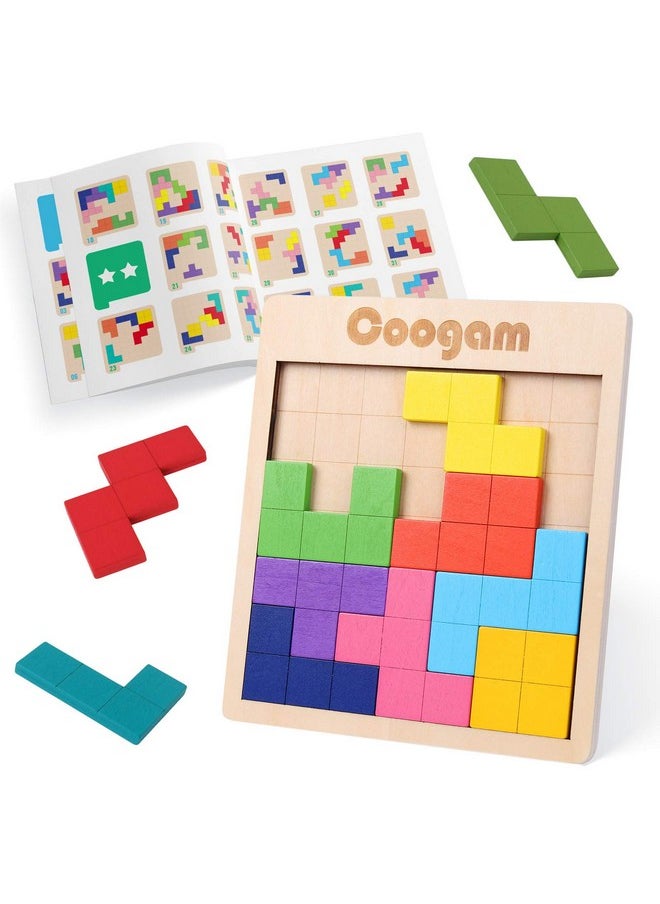 Wooden Puzzle Pattern Blocks Brain Teasers Game With 60 Challenges, 3D Russian Building Toy Wood Tangram Shape Jigsaw Puzzles Montessori Stem Educational Toys Gift For Kids Adults