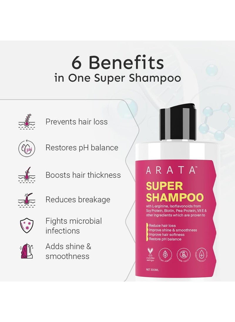 6-in-1 Super Shampoo | Prevents Hair loss | Restores pH Balance | Boosts Hair Thickness | Reduces Breakage | Fights Microbial Infections | Adds Shine | Shampoo For Women & Men | 300 ml