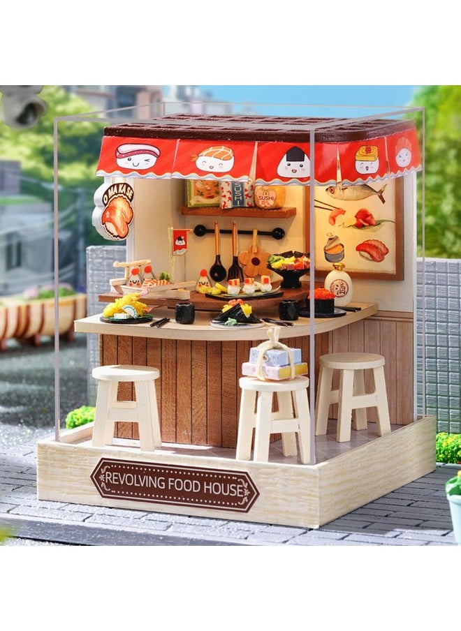 Dollhouse Miniature Diy House Kit Creative Room With Furniture For Romantic Artwork Gift (Revolving Food House)