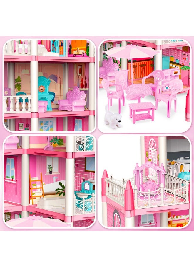 Dollhouse Princess Girl Toys 4-Story 14 Rooms Kids Play Dollhouse Playset With 4 Dolls,Furniture & Accessories,Princess Castle Dollhouse Toy For 3 4 5 6 7 8 Kids Girls Toys
