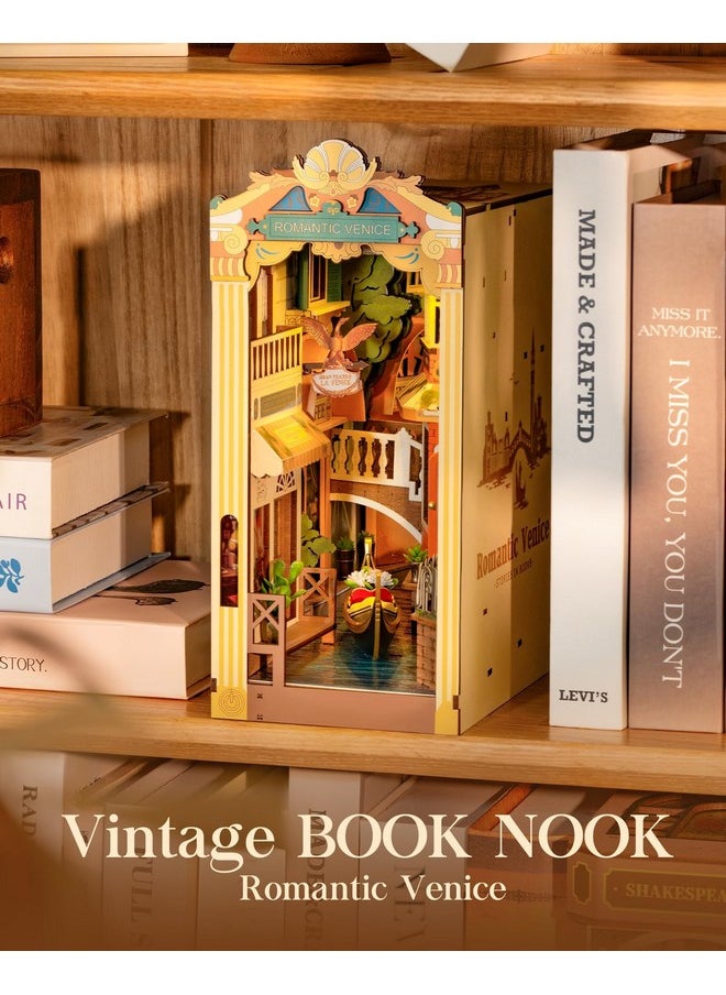 Diy Book Nook Kit For Adults, Miniature Dollhouse Booknook Kit, 3D Wooden Puzzle Creative Decorative Bookends Bookshelf Diorama Insert Crafts Hobbies Gifts (Romantic Venice)