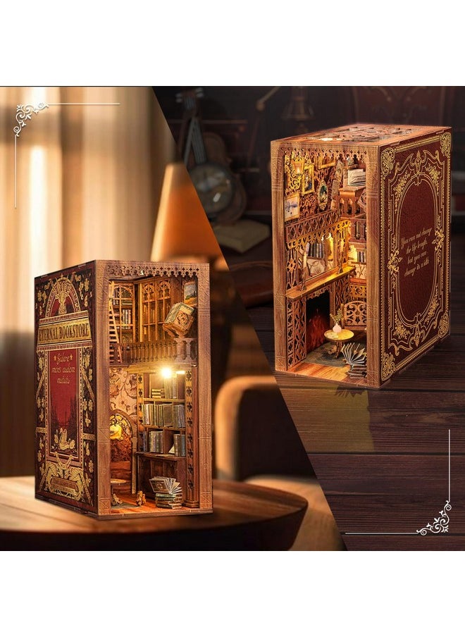 Book Nook Kit - Diy Miniature House Dollhouse Kit For Adult And Teens, Booknook Bookshelf Decor Alley Model Build With Led Light, Gifts For Family And Friends (Eternal Bookstore)