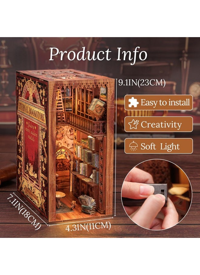 Book Nook Kit - Diy Miniature House Dollhouse Kit For Adult And Teens, Booknook Bookshelf Decor Alley Model Build With Led Light, Gifts For Family And Friends (Eternal Bookstore)