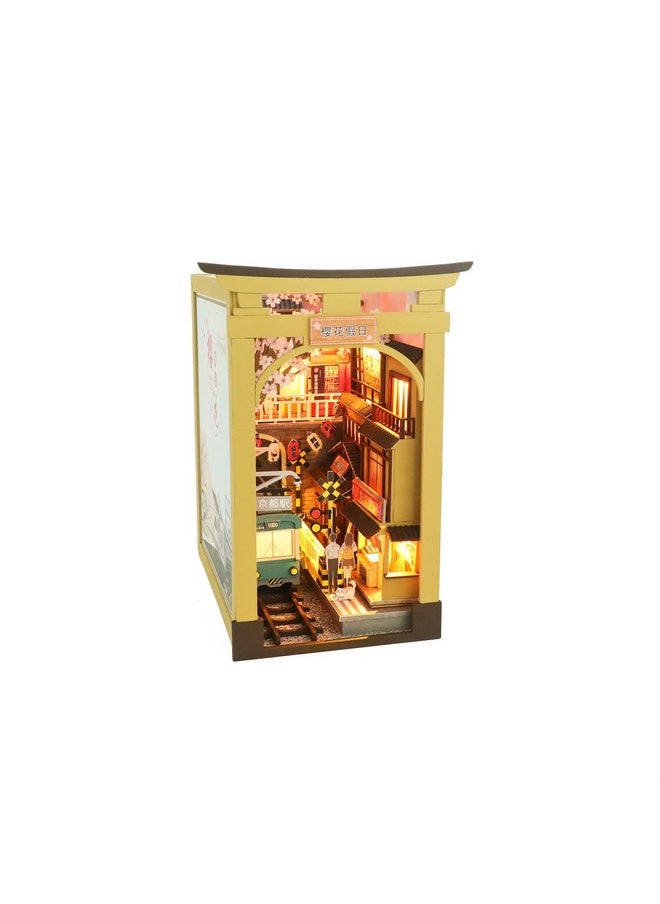 Dollhouse Diy Book Nook Miniature Kit, Diy Booknook Bookshelf Insert Decor, 3D Wooden Puzzle Booknook Miniature Kit For Creative Assembled Bookends (Sakura Holiday)