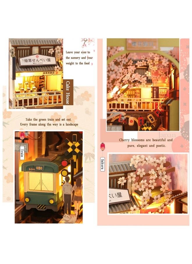 Dollhouse Diy Book Nook Miniature Kit, Diy Booknook Bookshelf Insert Decor, 3D Wooden Puzzle Booknook Miniature Kit For Creative Assembled Bookends (Sakura Holiday)