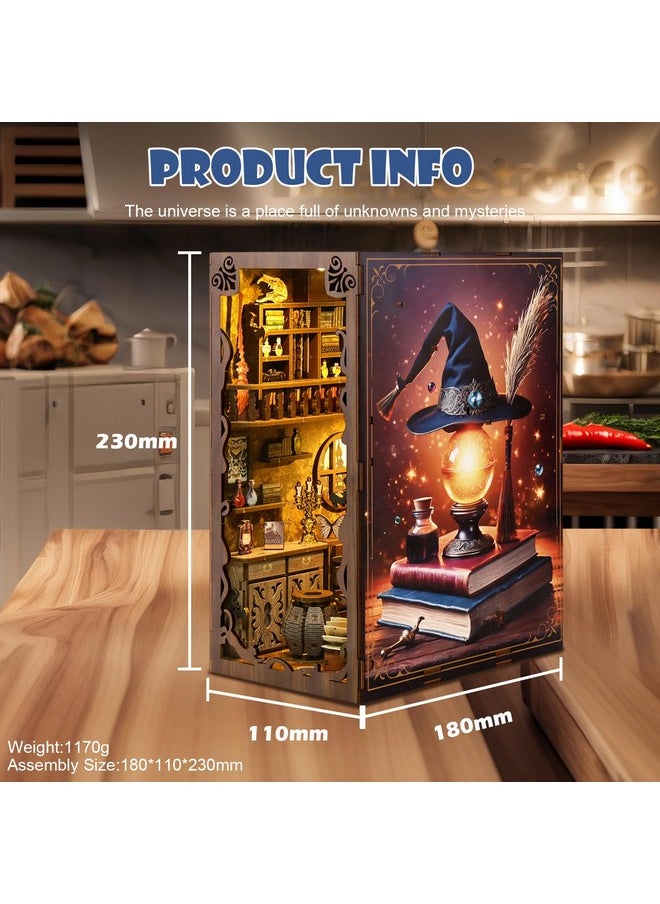 Book Nook Kit: Diy Dollhouse Miniature House Kit Booknook Kit, 3D Wooden Puzzle Bookshelf Insert Decoration Model Build Magic Doll House Gift Kit For Teens And Adults With Led Light