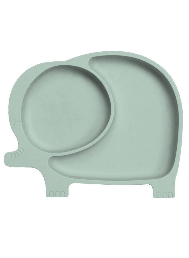 100% Silicone Divided Toddler Plate - 1 Elephant Suction Plate For Babies, Toddlers And Big Kids - Dishwasher And Microwave-Safe - Bpa, Phthalate, Pvc, Lead, Bps, And Latex-Free - Sage