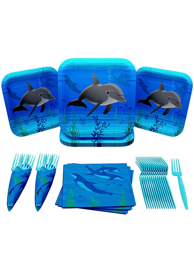 Dolphin Value Party Supplies Pack (60 Pieces For 16 Guests) - Dolphin Party Supplies, Ocean Themed Party Decorations, Under The Sea Party, Dolphin Party, Underwater Party