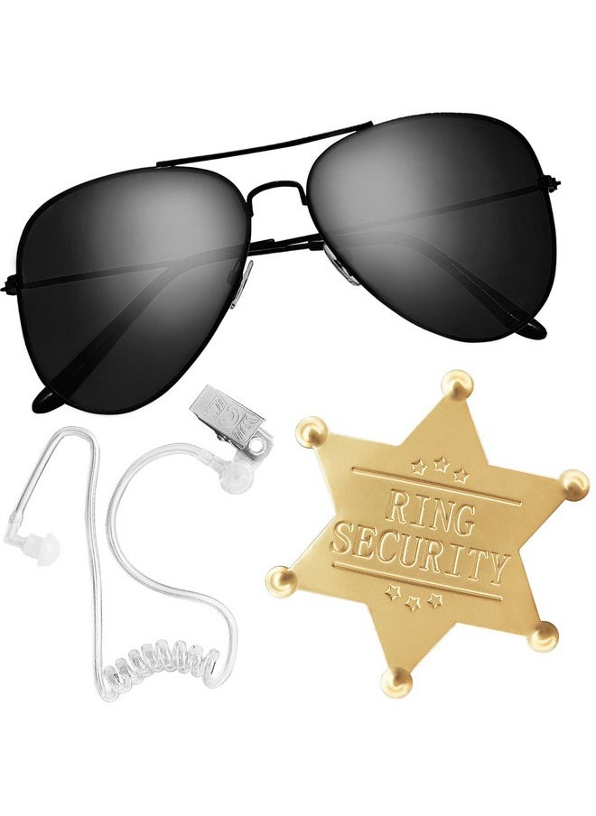 Ring Wedding Security Set,Spy Earpiece Ring Bearer Security,Sun Glasses Security Badge And Earpiece For Kids Police Playing Cosplay Accessory Toys