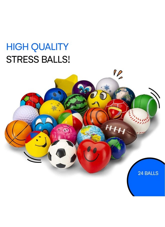 Bulk Set Of 2.5-Inch Squishy Stress Balls - 24 Squishy Fidget Toys For Classroom Treasure Box Prizes, Fidget Toys - Grip Strength Trainer - Party Favors For Kids And Adults