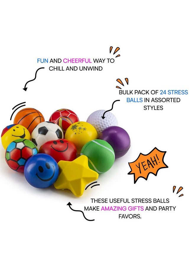 Bulk Set Of 2.5-Inch Squishy Stress Balls - 24 Squishy Fidget Toys For Classroom Treasure Box Prizes, Fidget Toys - Grip Strength Trainer - Party Favors For Kids And Adults