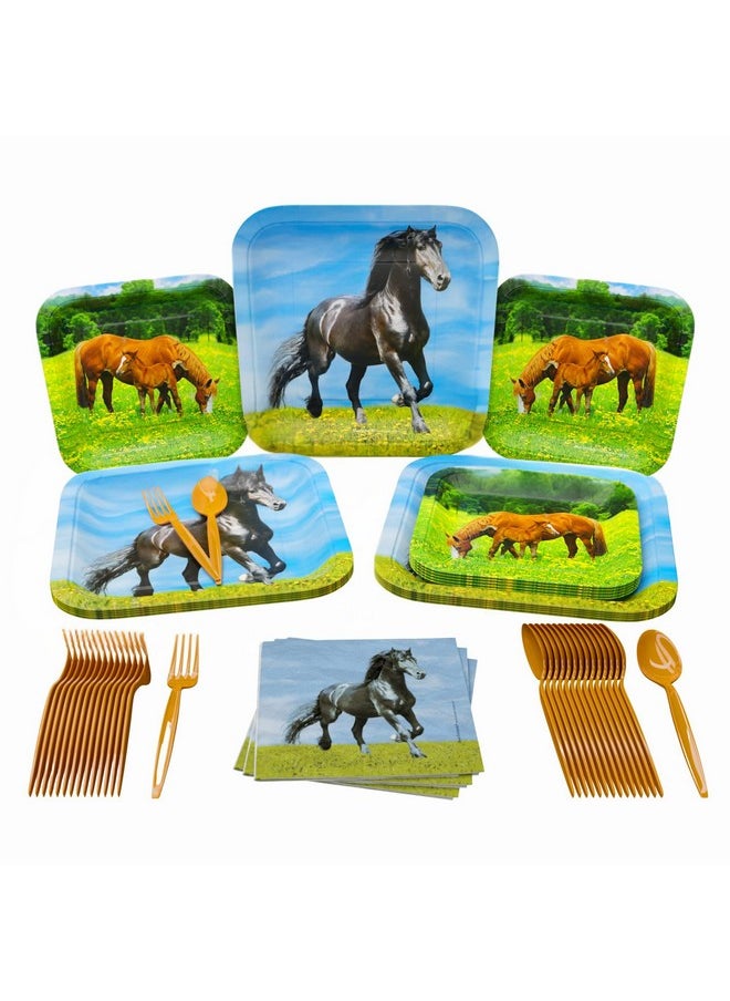 Upplies Pack (100 Pieces For 16 Guests) - Horse Party Decorations, Horse Birthday Party Supplies, Cowboy Theme Party, Western Birthday Decorations, Wild Horse Themed Party, Blue Orchards