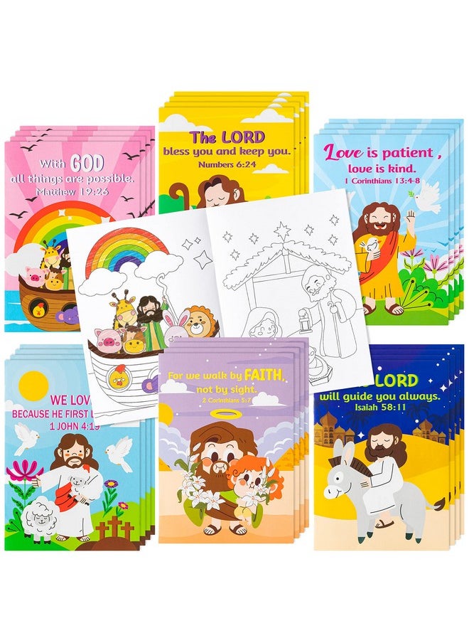 24Pcs Christian Religious Coloring Books Bulk For Kids Diy Art Drawing Book For Sunday School Prizes Back To School Classroom Rewards Church Activity Carnival Party Favors, 6 Styles