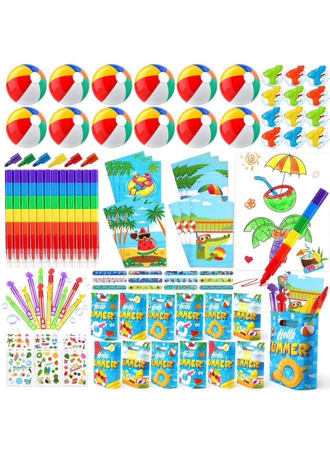 Pool Party Favors Beach Party Favors For Kids 3-4-5-8-12, 96Pcs Goodie Bags Stuffers For Kids Summer Toys, Beach Balls, Crayons, Coloring Books Beach Pool Toys For Kids Ages 4-8-12 Pool Party Supplies