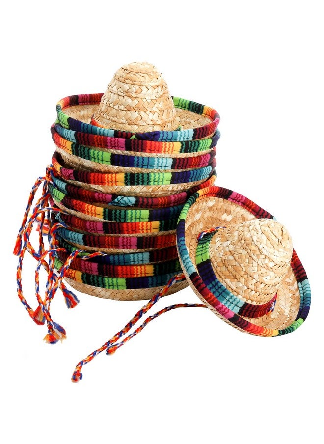 12 Pack Mini Mexican Hat Natural Straw Sombrero Party Hats, 5.5 Inch Carnival Mexican Birthday Cinco De Mayo Party Decoration Costume Hats For Kids Dolls Pets