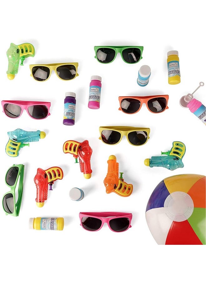 48 Pack Summer Party Favors For Kids - Pool Party Decorations For Kids Birthday, Beach Theme Party Supplies, Includes: 12 Neon Sunglasses, 12 Beach Balls,12 Water Guns, And 12 Pack Bubbles