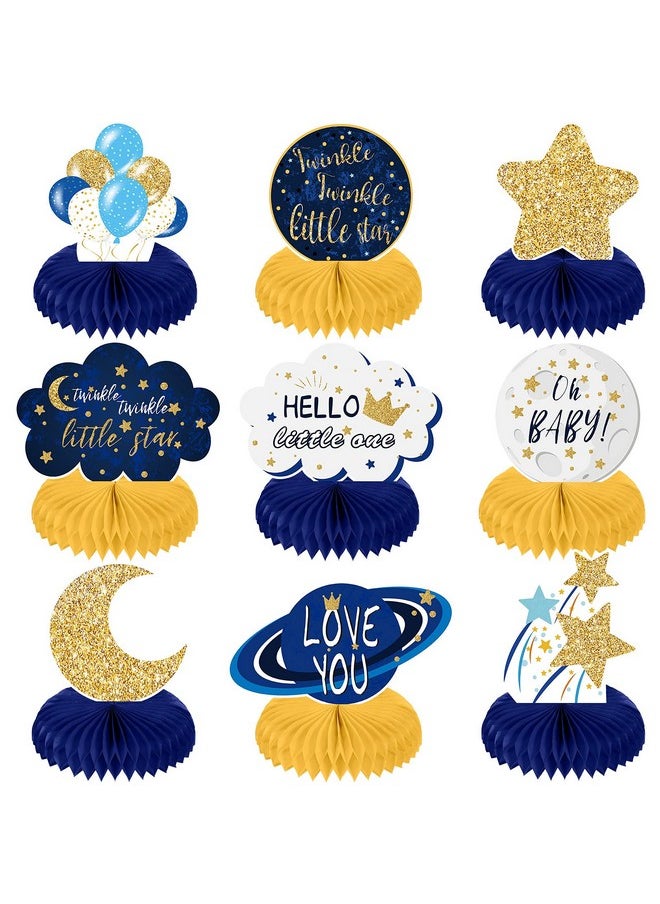 9 Pieces Twinkle Twinkle Little Star Honeycomb Centerpieces Baby Shower Decor Star Party Table Toppers Cloud Glitter Little Star Table Decorations For Baby Shower Birthday Party(Blue And Gold)