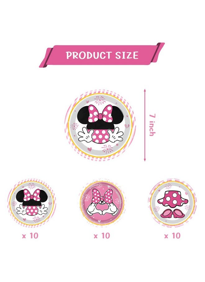 30Pc Minnie Party Plates, Minnie Party Supplies ，Minnie Birthday Party Decorations Supplies (Pink)