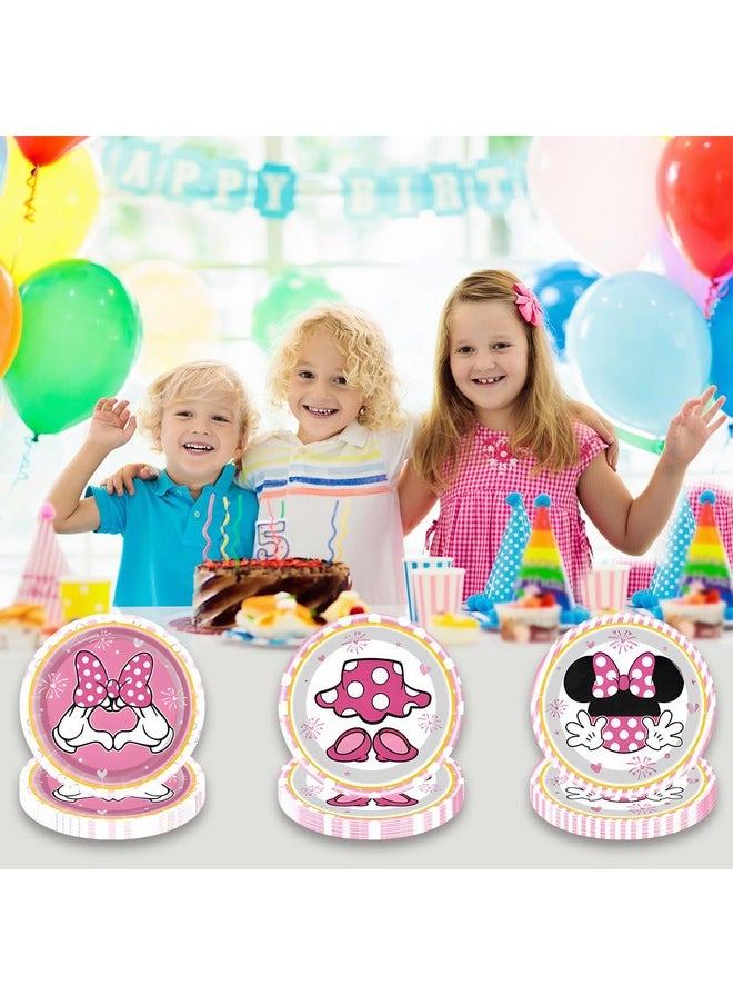 30Pc Minnie Party Plates, Minnie Party Supplies ，Minnie Birthday Party Decorations Supplies (Pink)