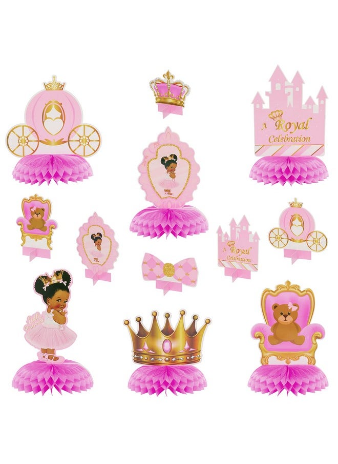 12Pcs Royal Princess Themed Honeycomb Centerpiece Table Toppers For Baby Girls African American Little Princecess Black Girl Castle Tiara Pink And Gold Baby Shower Birthday Party Decoration