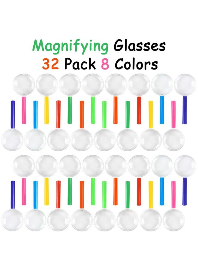 32 Pack Magnifying Glasses For Young People Plastic Colorful Magnifying Glasses For Party Favors Educational Toys With Storage Bag, 8 Colors