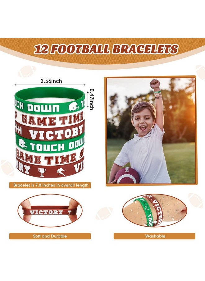 48 Pcs Basketball Soccer Football Baseball Party Favors Supplies 12 Silicone Bracelet 12 Drawstring Treat Bag 12 Mini Stress Ball 12 Keychains For Birthday Sports Party Supplies (Football)