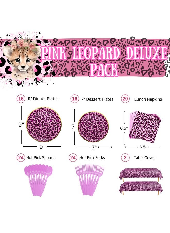 Deluxe Party Supplies Packs (124 Pieces For 16 Guests) - Pink Leopard Party Decorations, Pink Birthday, Cheetah Birthday, Cheetah Party, Two Wild Birthday For Girls, Blue Orchards