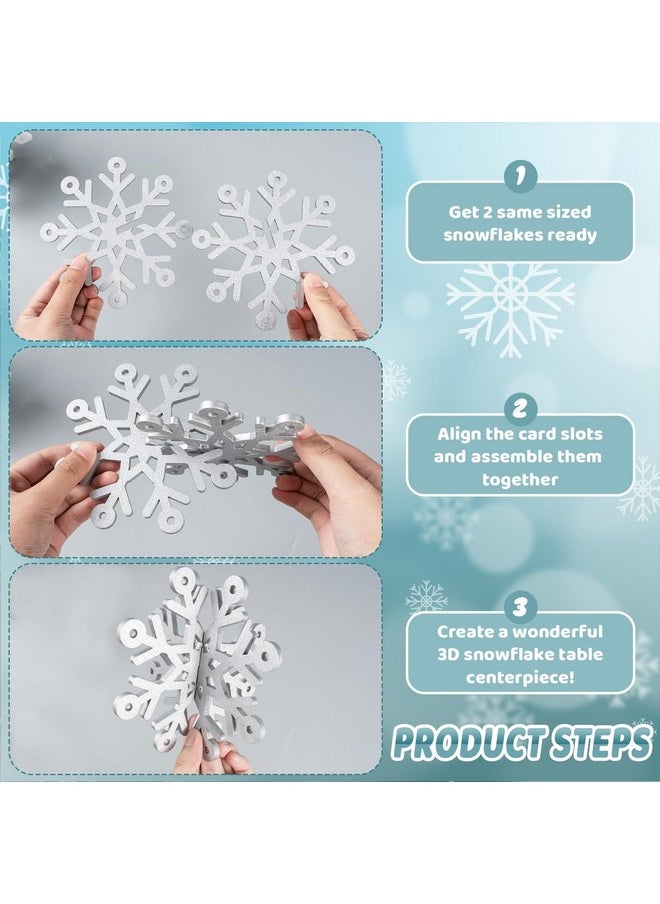 Winter Christmas Centerpiece Table Decorations - 12Pcs Wooden Snowflakes Decor 3D Silver White Snowflake Tabletop Decor For Xmas Holiday Tiered Tray Winter Farmhouse Decor