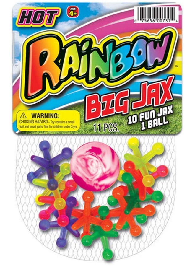 Rainbow Big Jacks Game Set Retro. Large Hi Bounce Ball And 10 Large Colorful Soft Rubber Jax Toy. Party Favors Stocking Stuffer Retro Classics 731