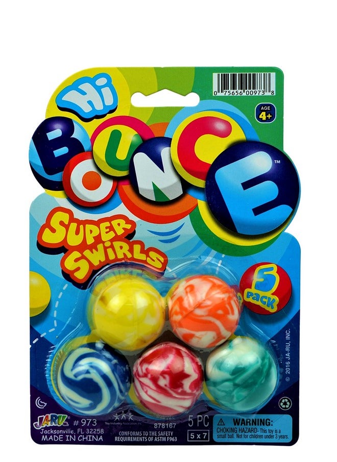 Super Hi Bounce Balls (1 Pack, 5 Balls Each) Fidget Bouncy Ball Small Toys Party Favors For Kids Toy. Racketball Bulk Classroom Prize Premium Birthday Gift Includes Sticker 973-1P