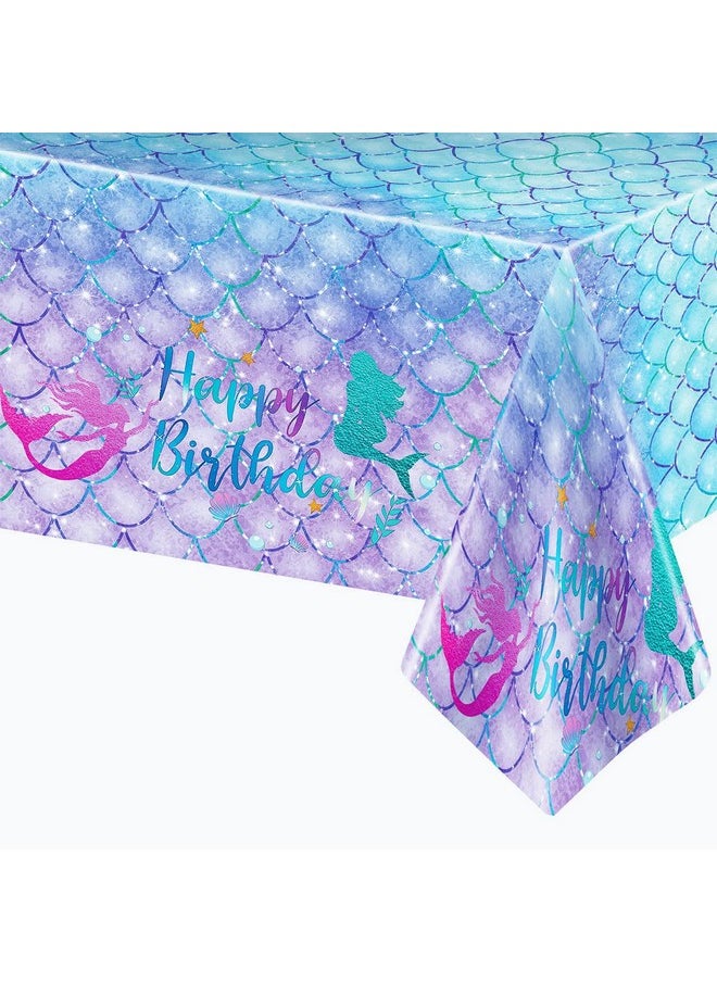 1Pcs Mermaid Birthday Tablecloth For Birthday Party Decoration, Plastic Disposable Rectangle Table Cover For Kids Girls Party Supplies, 54