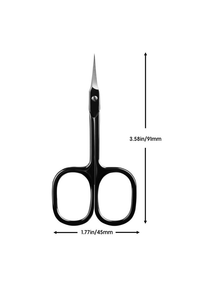 Professional Cuticle Scissors Extra Fine For Women And Men, Upgraded Curved Precise Pointed Tip Grooming Scissors For Trimming Eyebrow, Eyelash, Trim Nail And Dry Skin (Black)