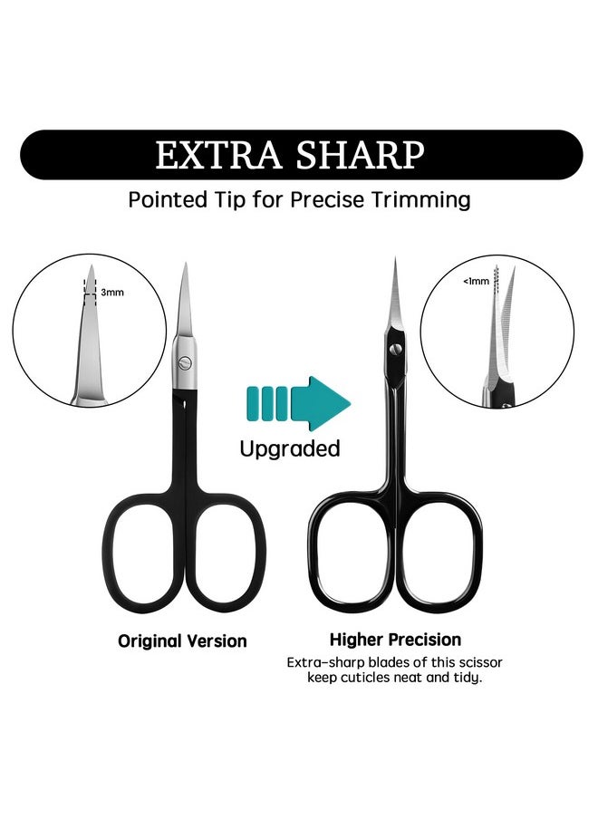 Professional Cuticle Scissors Extra Fine For Women And Men, Upgraded Curved Precise Pointed Tip Grooming Scissors For Trimming Eyebrow, Eyelash, Trim Nail And Dry Skin (Black)